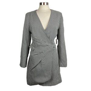 Jason Wu Dress M Womens New $375 Black White Houndstooth Wrap Mini Long Sleeves